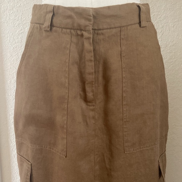 Magaschoni Women’s 100% Linen Cargo Midi Skirt Size 4 Urban Safari Inspired - Picture 2 of 9